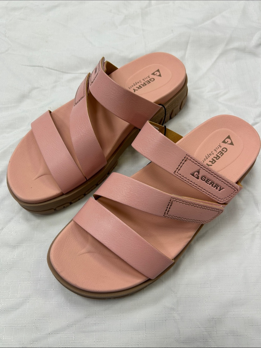 Gerry Weber Coral Pink Triple-Strap Slide Sandals Size: 7